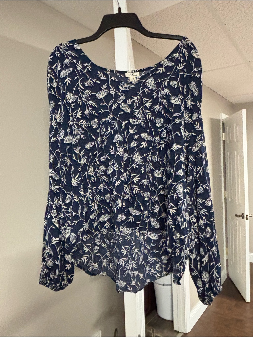 Ana Navy Floral Long-Sleeve Blouse